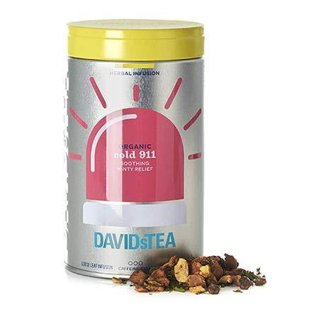 DAVIDsTEA Organic Cold 911 Relaxing Herbal Tea Iconic Tin, Loose Leaf Tea for Colds with Soothing Peppermint and Eucalyptus, 63 g / 2.2 (Best Herbal Tea For Cold)