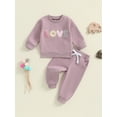 thumbnail image 4 of Toddler Baby Girls Fall Clothing Sets 3 6 12 18 24 Months 2T 3T Letter Embroidery Long Sleeve Round Neck Sweatshirt Drawstring Pocket Long Pants Outfits, 4 of 9