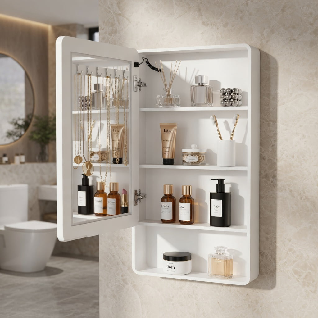 Hommoo Modern LED Bathroom Medicine Cabinet with Anti-Fog Mirror, Warm White Lighting & Wall-Mounted Aluminum-Plastic Design, Single Door, White