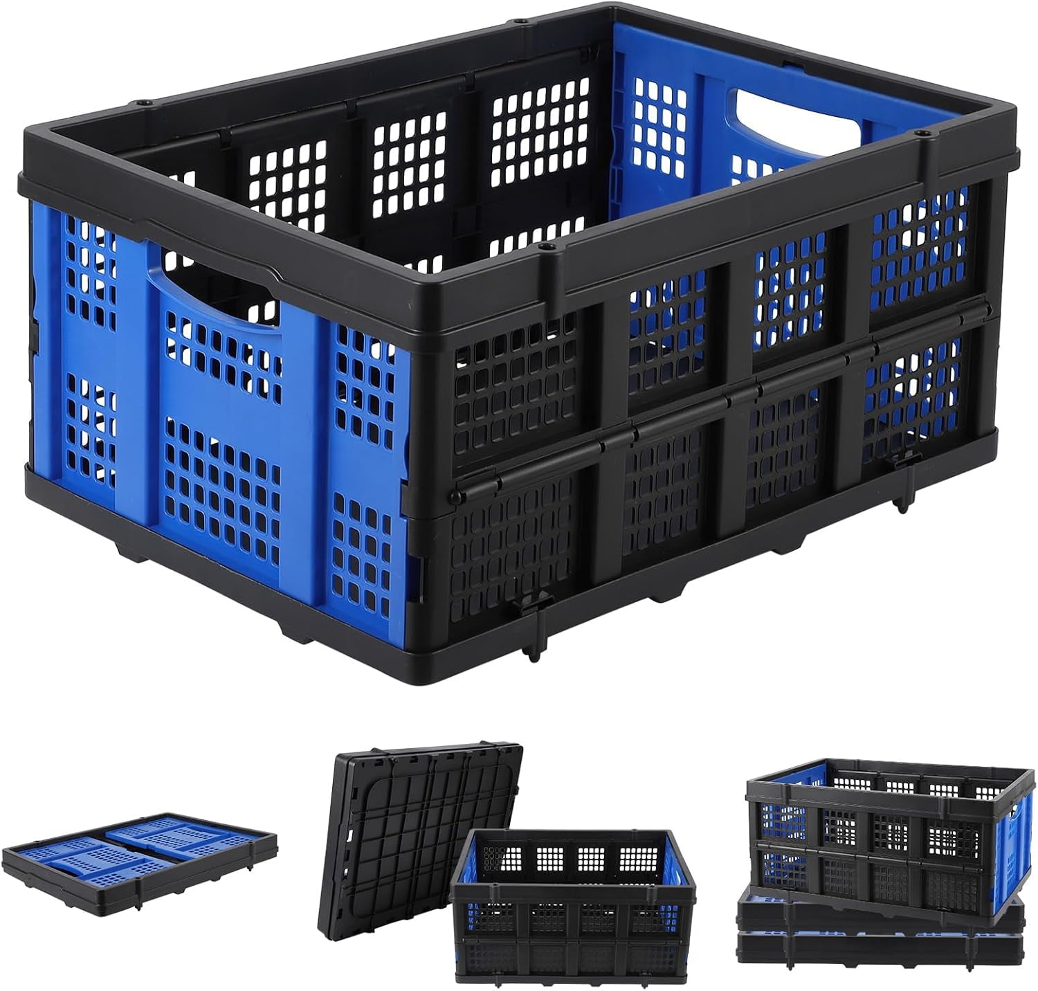 Acekid Collapsible Plastic Crate, Foldable Storage Basket, Stackable Utility Crate with Handle, Heavy Duty Milk Crate for Kitchen Office Camping Classroom Storage