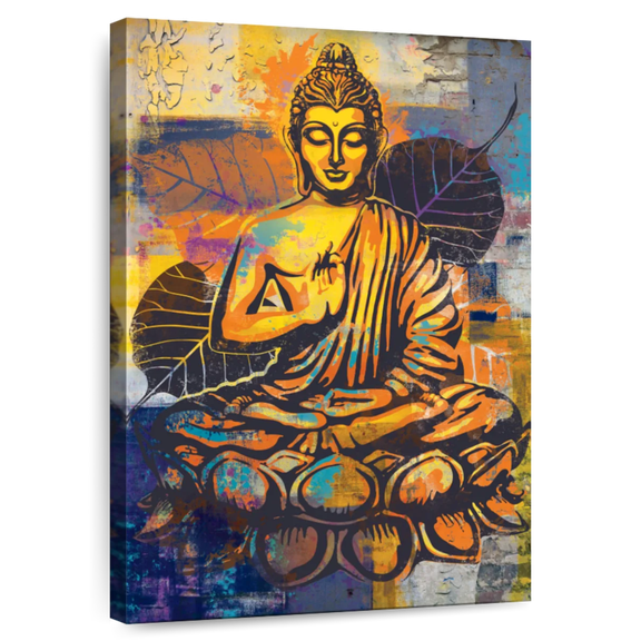 Elephant Stock Lotus Form Sitting Buddha Wall Art - Vertical Canvas Wall Art - Living Room Wall Decor - People Canvas - Orange And Blue Decor - 8" x 12"