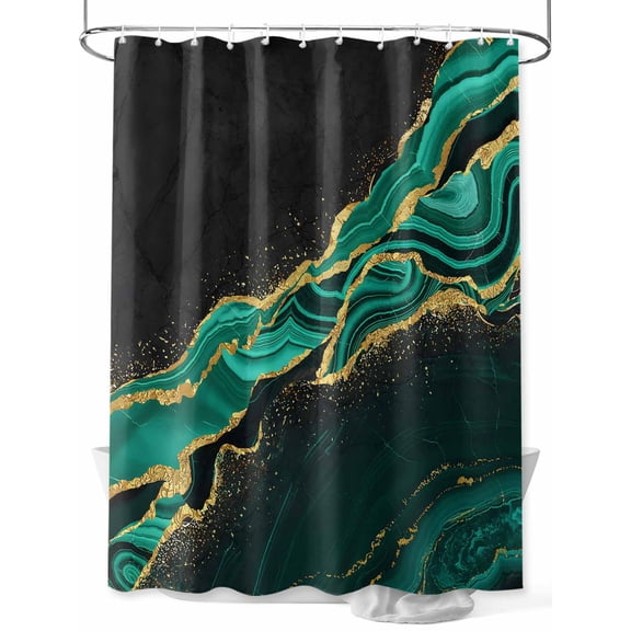 Fsddascl Green Marble Shower Curtain Set - 72" x 78" Washable Bathtub Curtain with 12 Hooks, Gold Abstract Vintage Modern Ombre Art Waterproof Fabric Stall Shower Curtains for Bathroom/Bathtub Décor