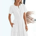thumbnail image 4 of ZEHJUHAN Women's Solid Color V-Neck Short Sleeve Maxi Dress with Elastic Waist A-Line Ruffle Hem Summer Casual Dress White，XXL, 4 of 6