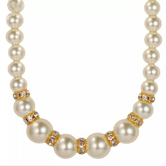 EOEMY 18K Gold Plated Necklace Pearl White Round Resizable L139 For Women-Default
