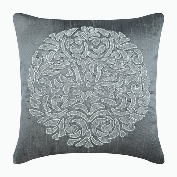 Decorative Pillow Covers With Zippers, 22x22 inch (55x55 cm) Pillow Case, Grey Accent Pillow, Zardozi Embroidery Pillowcase, Silk Square Pillow Cover, Floral Throw - Turkish Dream