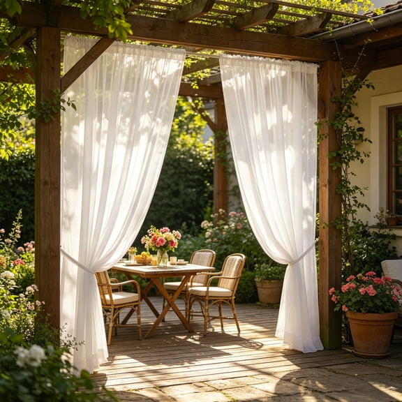 Outdoor Sheer Curtains for Patio Waterproof, 1 Panels Rod Pocket Indoor/Outdoor Voile Gray Sheer Curtain for Pergola, Porch, Cabana and Gazebo,98.43x63in