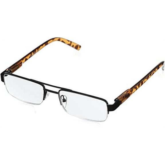 Dr. Dean Edell DDE/Elite Combo 1/2 Eye Semi Rimless Black Metal Rectangle Plastic Tort Temples and SH  2.50