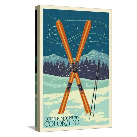 Art.com Copper Mountain, Colorado - Crossed Skis Stretched Canvas Print Wall Art by Lantern Press, 12" x 18"
