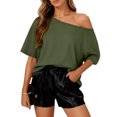 thumbnail image 4 of Off The Shoulder Tops Oversized Tshirts Short Sleeve Basic Tee 2026 Casual Summer Fashion Clothes Army Green M, 4 of 6