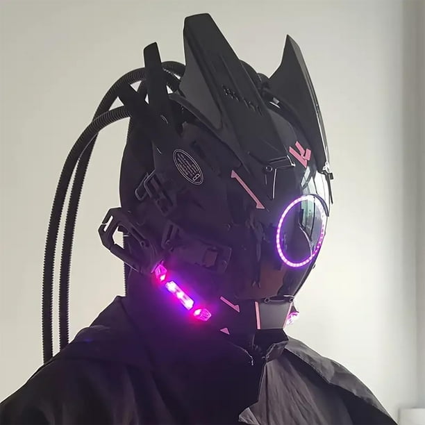 Fiudx Máscara Led Iluminada, Estilo Punk Artesanal, Visión Nítida, Ajuste Cómodo, Ideal para Festivales de Música, Talla Única Ajustable.