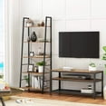 thumbnail image 3 of Yusong Bookshelf, Ladder Shelf 5-Tier Bookcase for Bedroom, Industrial Book Shelves Storage Rack with Metal Frame for Home Office, Rustic Brown, 3 of 7