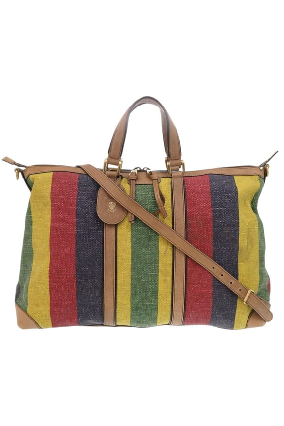 Pre-Owned Gucci 2-way striped canvas and leather Boston bag in multicolor...