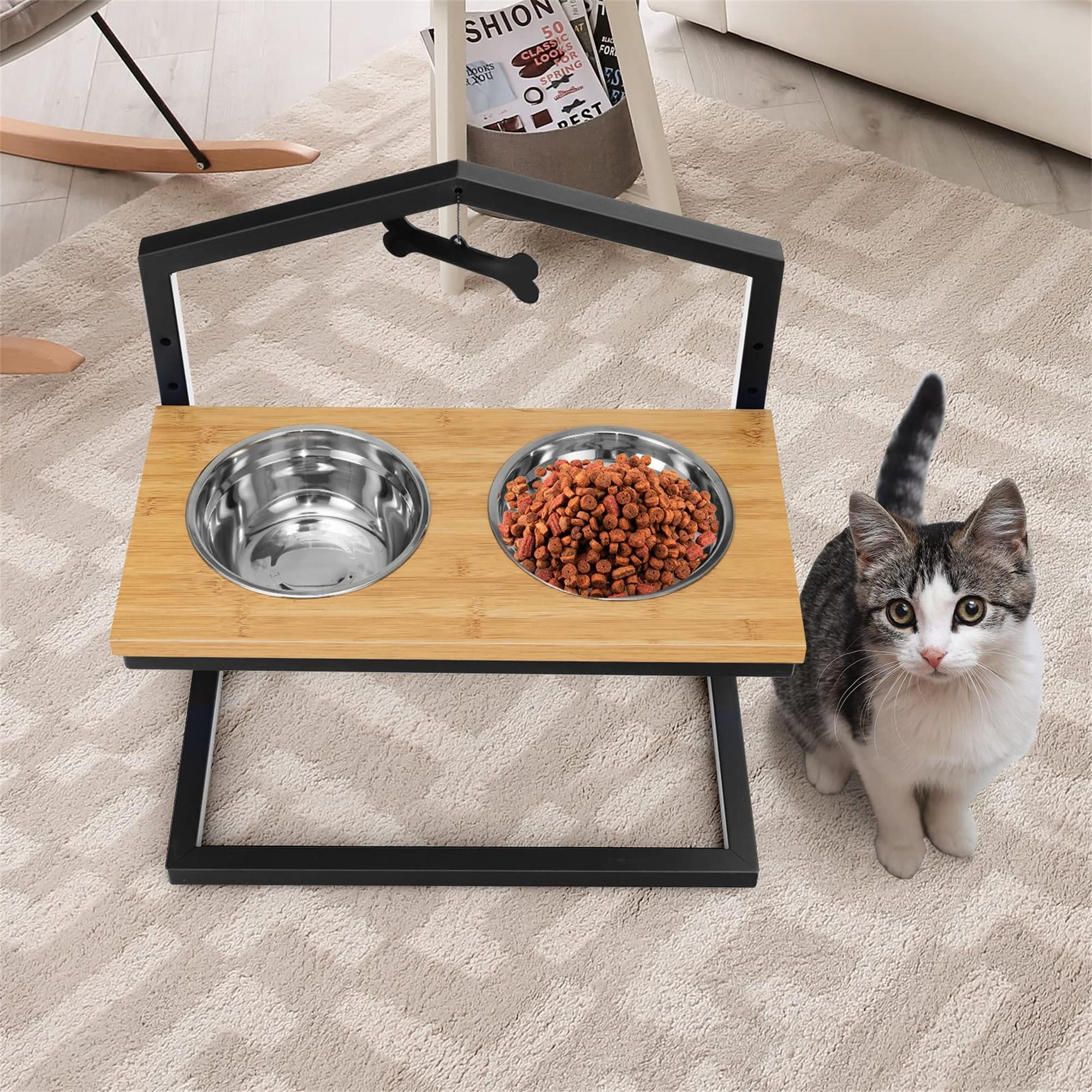 Kadyn 9"-17" Elevated Pet Feeder with 2 Stainless Steel Dog Bowls for Feeding Small Medium Dogs Cats Puppies, Beige
