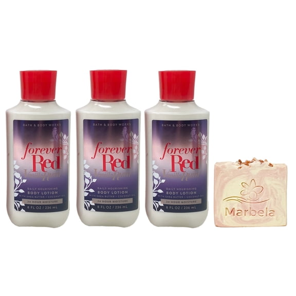 Bath & Body Works Forever Red Vanilla Rum 3 Body Lotions with a Himalayan Salts Springs Bar Soap