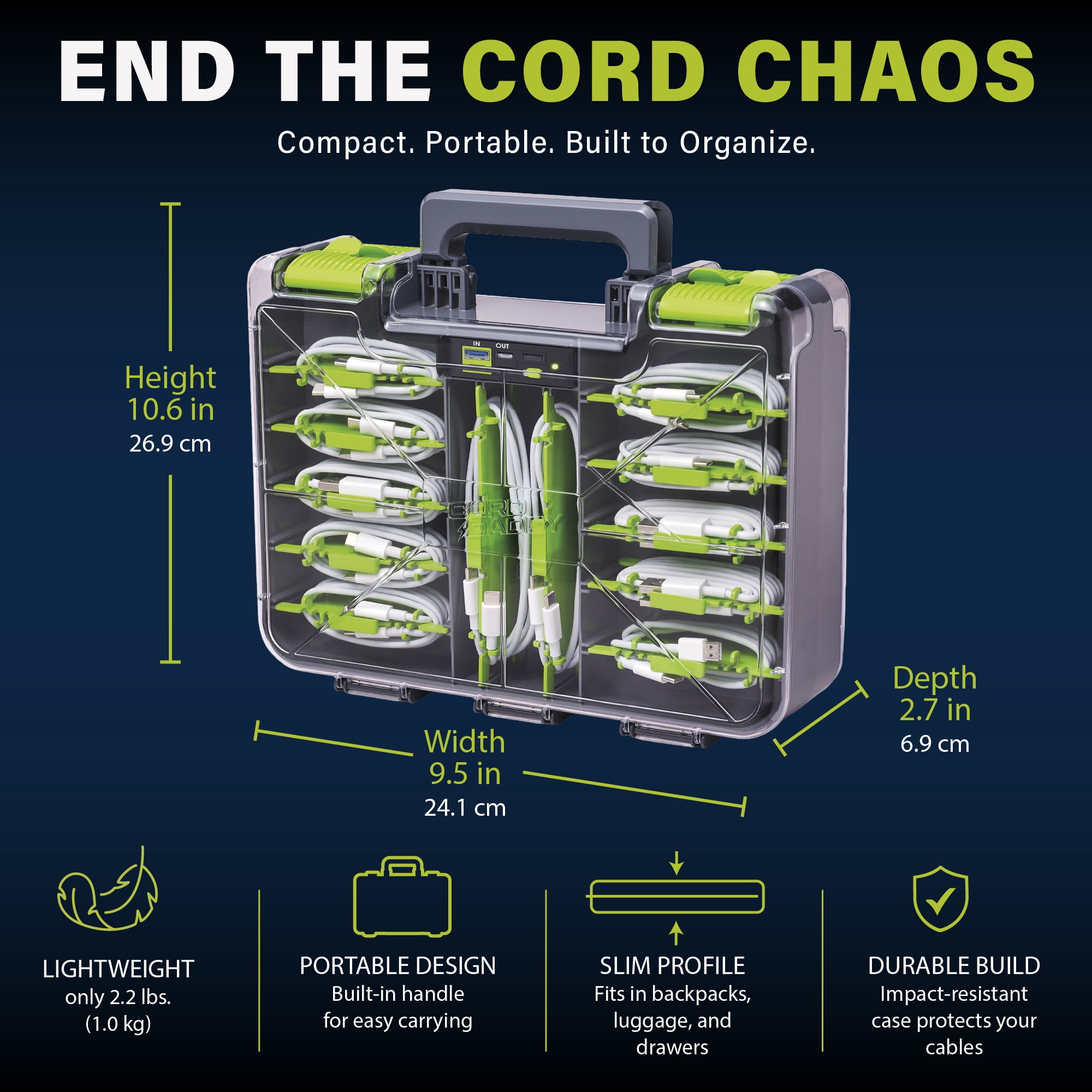 Ontel Cord Daddy Cord Organizer Case for Cables and Chargers, Tech & Electronics Organizer | Holds Cords, Cables, Chargers & Accessories | Compact Zip Case