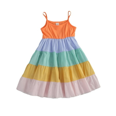 

Canrulo Baby Girl Rainbow Dress Stripe Sling A Line Maxi Dresses Casual Beach Dress Orange 2-3 Years