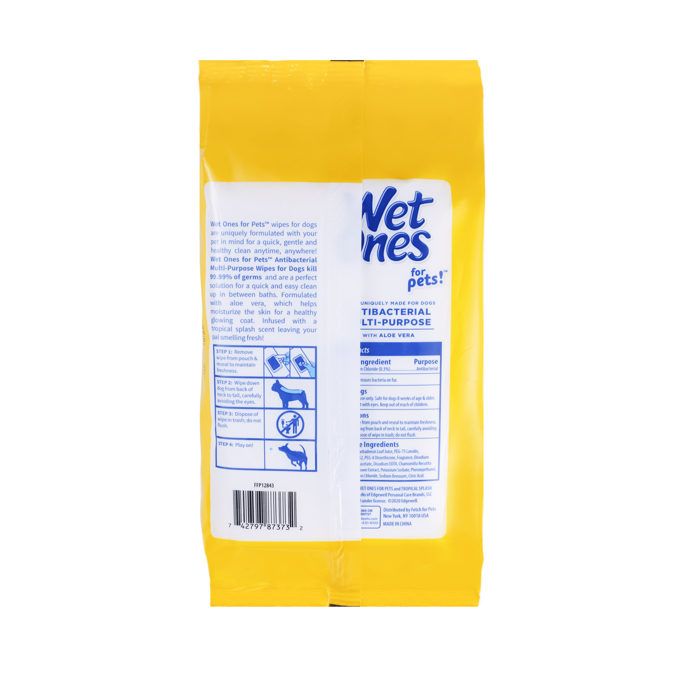 (4 pack) Wet Ones For Pets!, Antibacterial Multi-Purpose Wipes, for Dogs, Tropical Splash, 100 Wipes