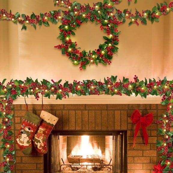 Scidweet Christmas Garlands Decorations, 5.9 ft Artificial Xmas Garland with Lights for Indoor Outdoor Home Table Christmas Decor