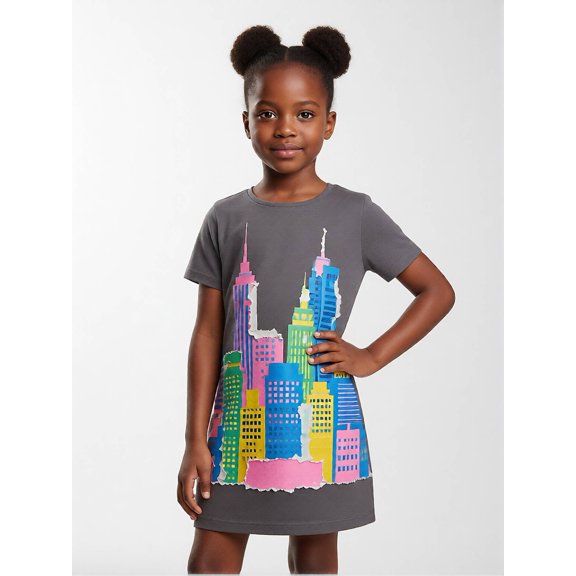 Girls Fashion Casual Dress Comfort-Fit Short Sleeve Everyday Dress Comfortable Everyday Wear for Young Girls Age 5-13 Activewear