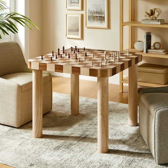 Modway Oscar 36 Inch Square Checkered Dining Table in Brown