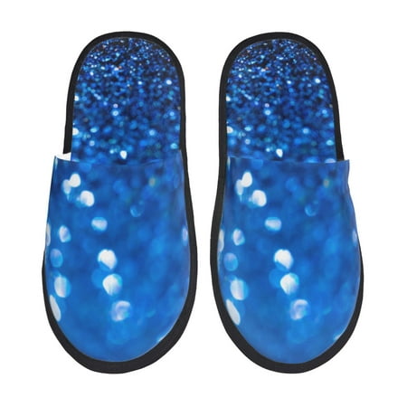 Balery A Blue Glitter Slient Indoor Furry Fleece Comfort House Shoes Soft Non-Slip Home Shoes Cotton slippers House Slippers-- Large