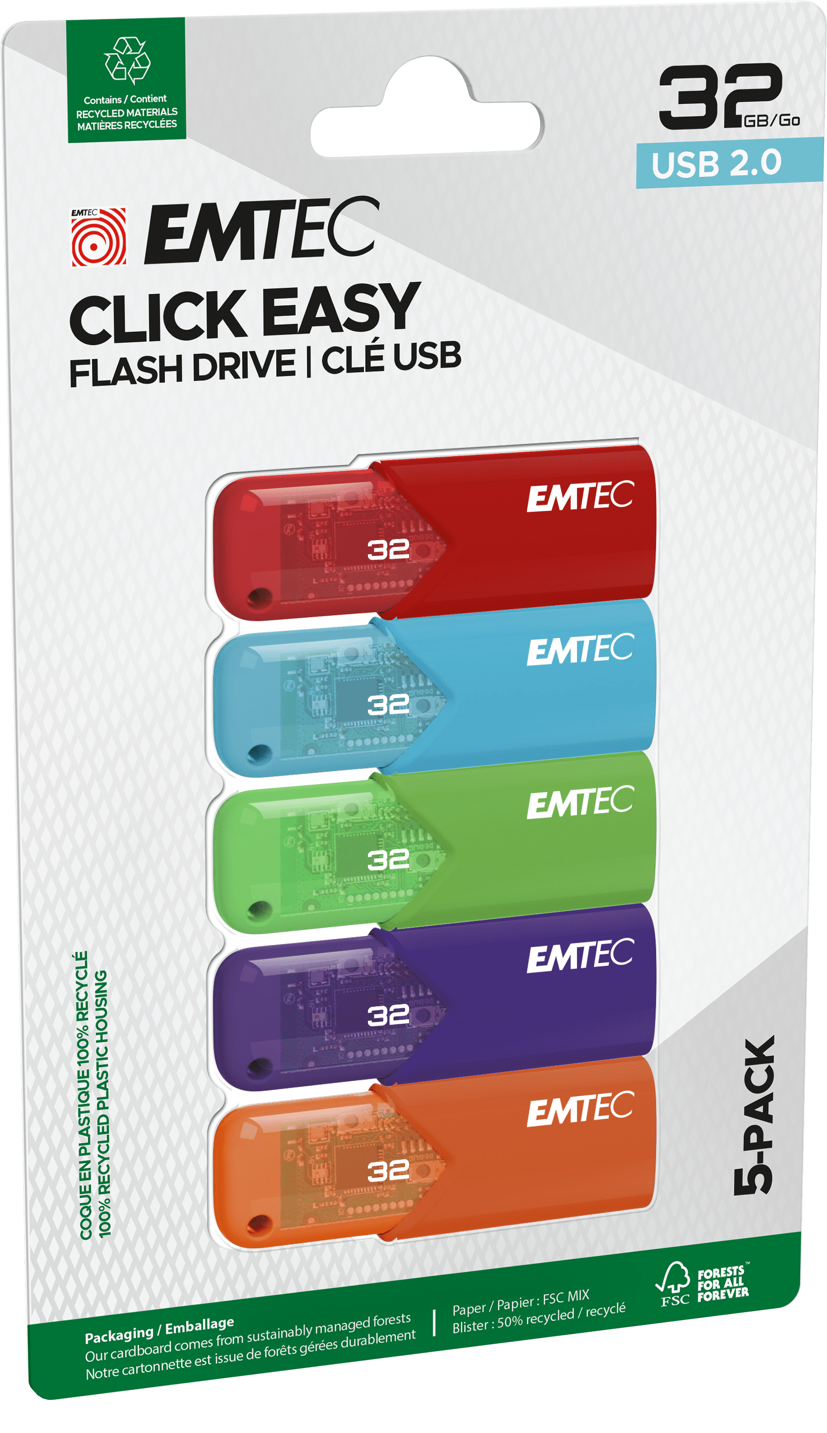 Emtec USB 2.0 Click Easy 32GB 5 Pack, 32GB Emtec USB2.0 Click Easy 5 Pack