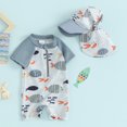 thumbnail image 2 of Bagilaanoe Toddler Baby Boys One-Piece Swimsuit Cartoon Print Short Sleeve Zipper Rashguard Swimwear + Swimming Hat 3M 6M 12M 2T 3T Kids Jumpsuit Bathing Suit, 2 of 8