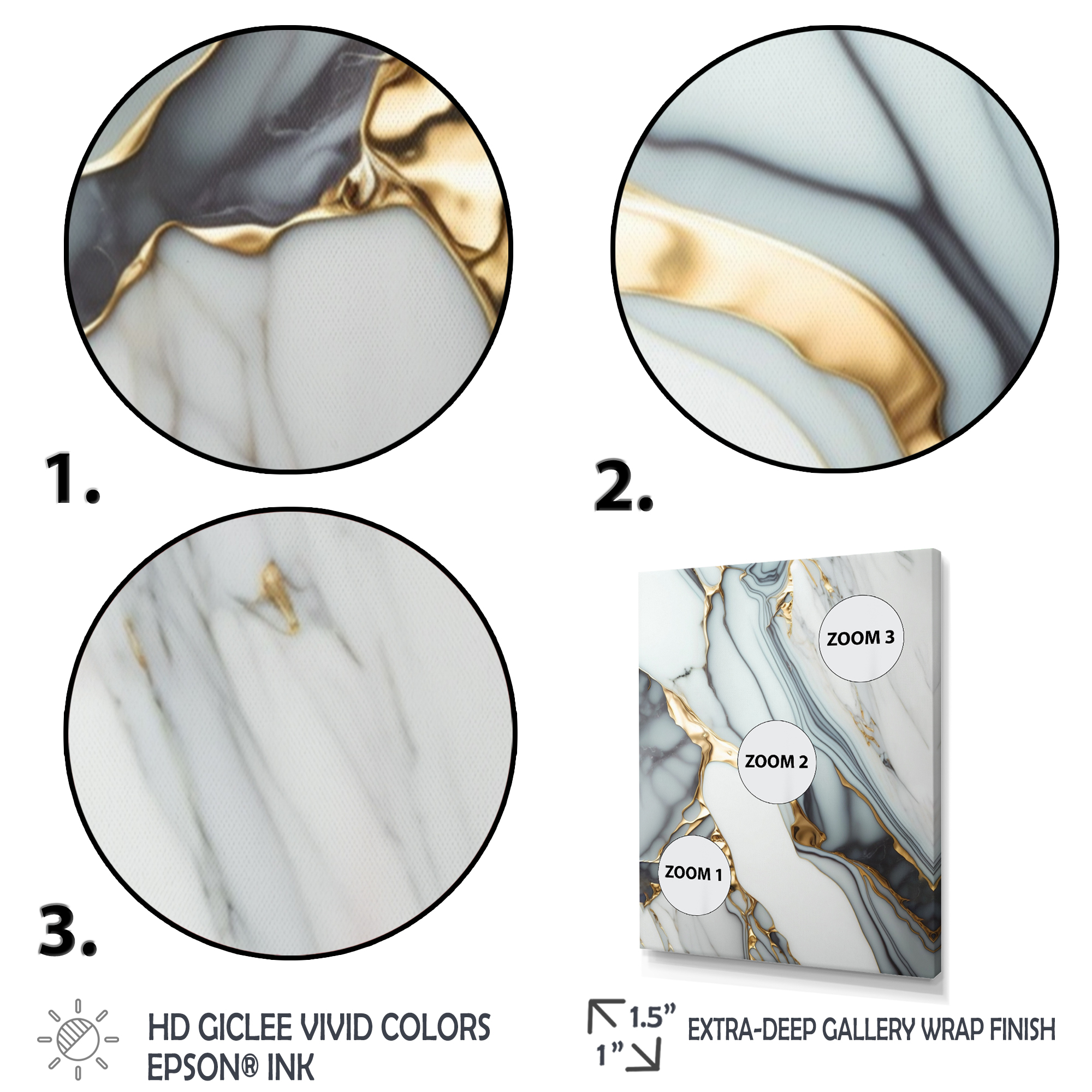 Designart Abstract Geode Gold And White Marble V Canvas Wall Art