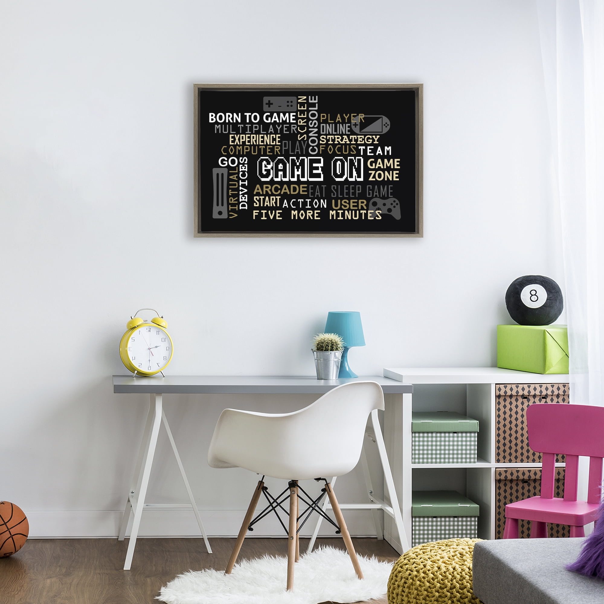 Stupell Industries Game On Gamer Typography Brown Framed Floater Canvas Wall Art, design by Kim Allen