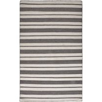 10' X 14' Black And White Striped Dhurrie Hand Woven Stain Resistant Area Rug