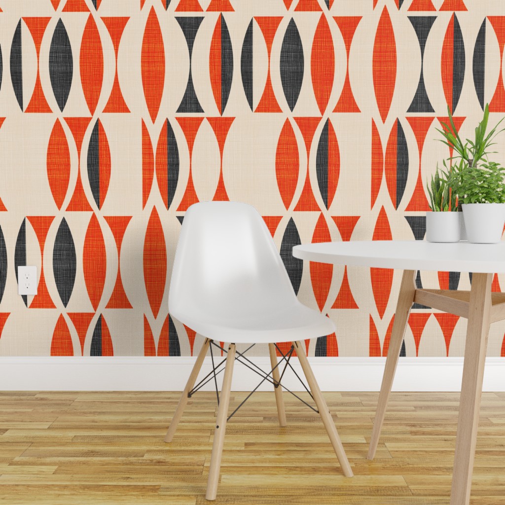 Peel-and-Stick Removable Wallpaper Vintage Geo Orange And Black Red