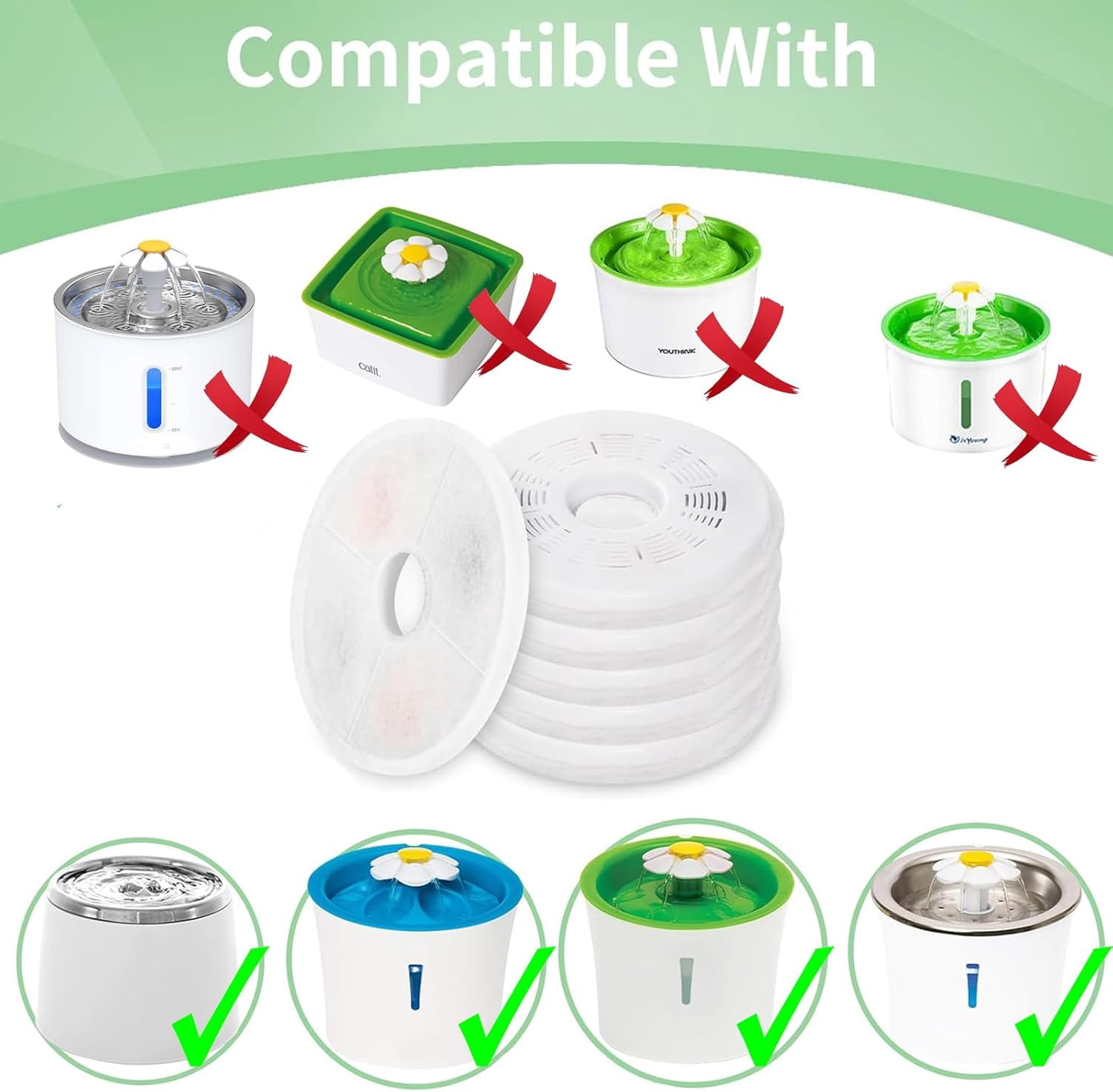 Cat Water Fountain Replacement Filters Fit for 3L Flower Water Dispenser Automatic Pet Dog Cat Fountain Filter