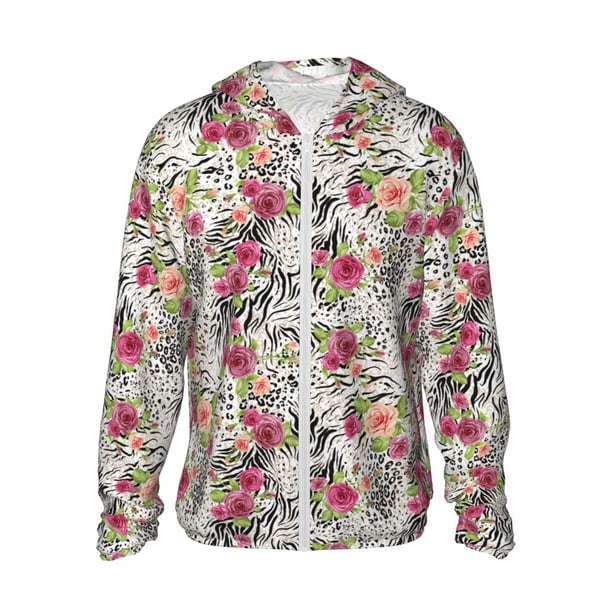 Fotbe Roses Mixed Zebra Chaqueta con Protección Solar UPF 50+ para Hombre y Mujer, Camisa con Capucha y Bolsillos-3X-Large
