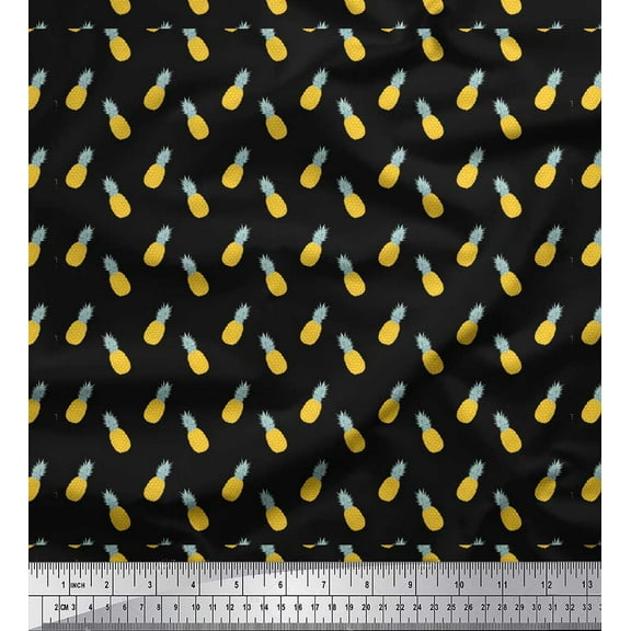 Soimoi Black Cotton Duck Fabric Pine Fruits Fabric Prints By Yard 42 Inch Wide