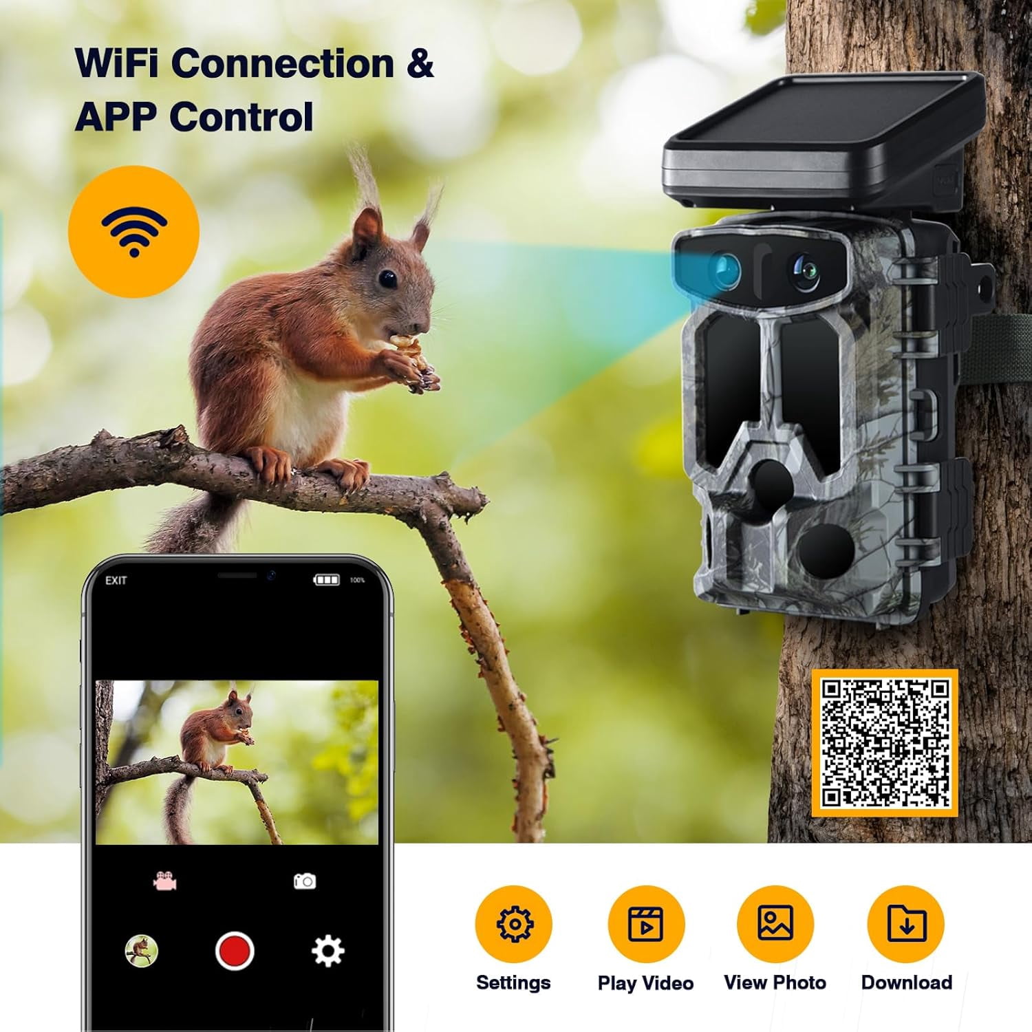 CAMPARK Trail Camera - Dual Lens Starlight Night Vision WiFi 4K 30FPS 60MP Hunting Game Cameras with IMX458 0.1s Trigger Sensors H.265 MP4 Video IP66 Waterproof Trail Cam for Wildlife Monitoring