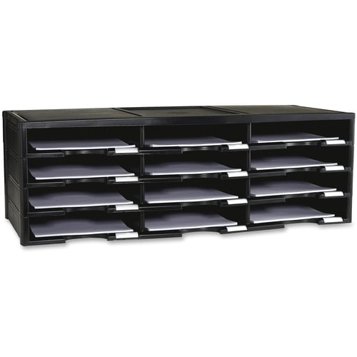 Storex 12-compartment Organizer - 6000 x Sheet - 12 Compartment(s) - 9.50" x 12" - 10.5" Height x 14.1" Width31.4" Length - 100% Recycled - Black - Polystyrene - 1 Each | Bundle of 10 Each