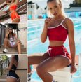 thumbnail image 5 of Femmes d'Été 2pcs Ensemble Crop Top et Short Bodycon Costume Court de Sport de Yoga, 5 of 5