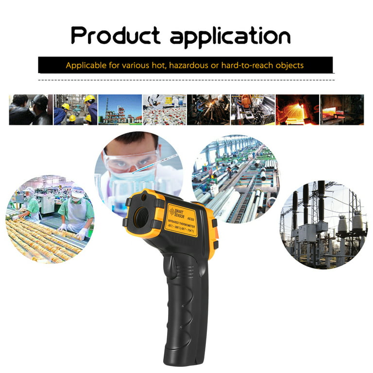 Smart Sensor -50390 12:1 Non-Contact IR Infrared Thermometer Temperature Tester Pyrometer Industrial Infrared Thermometer Color LCD Display Centigrade