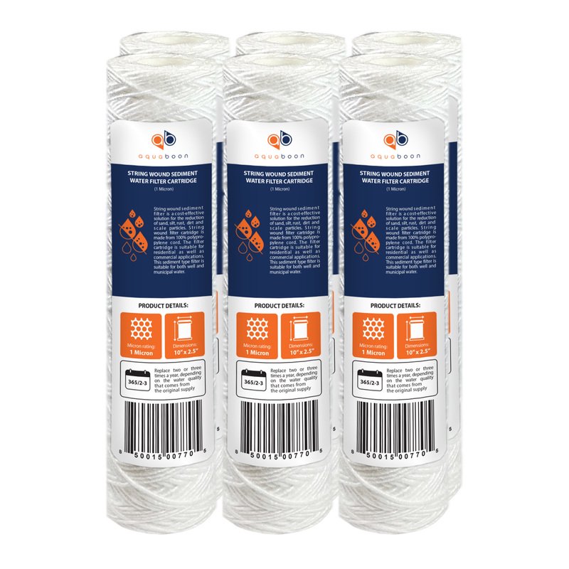 6Pack of 1 Micron Wound String Sediment Water Filter Cartridges 10"x2