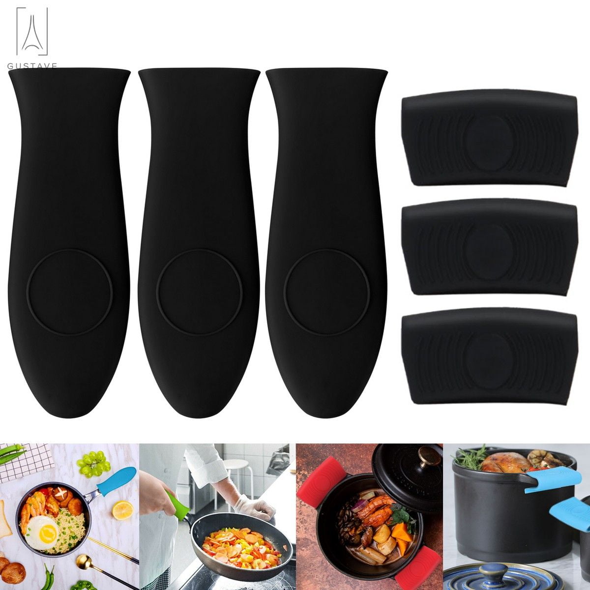 Gustave 6pcs Silicone Hot Handle Holder Rubber Pot Handles Cover Assist