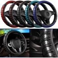 thumbnail image 3 of Microfiber Leather and Carbon Fiber Steering Wheel Cover, 3D Auto Steering Wheel Covers Accessories for Men Women, 14 1/2 Inch to 15 Inch, Black, D-Type, 3 of 8