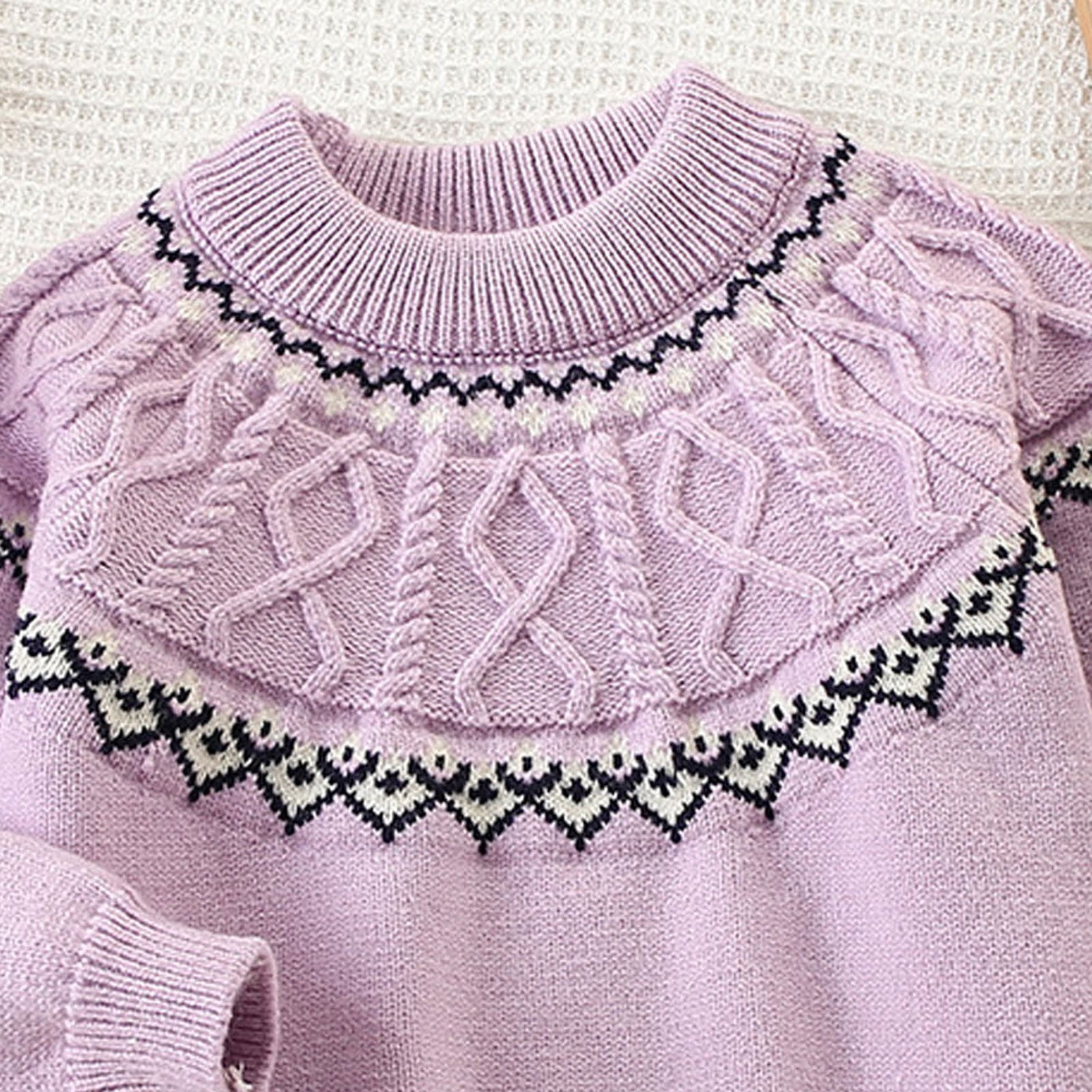 SERTGUTR Girls Fair Isle Sweater Crew Neck Long Sleeve Cable Knit Pullover Ribbed Trim Cozy Vintage Patterned Everyday School Winter Pullover