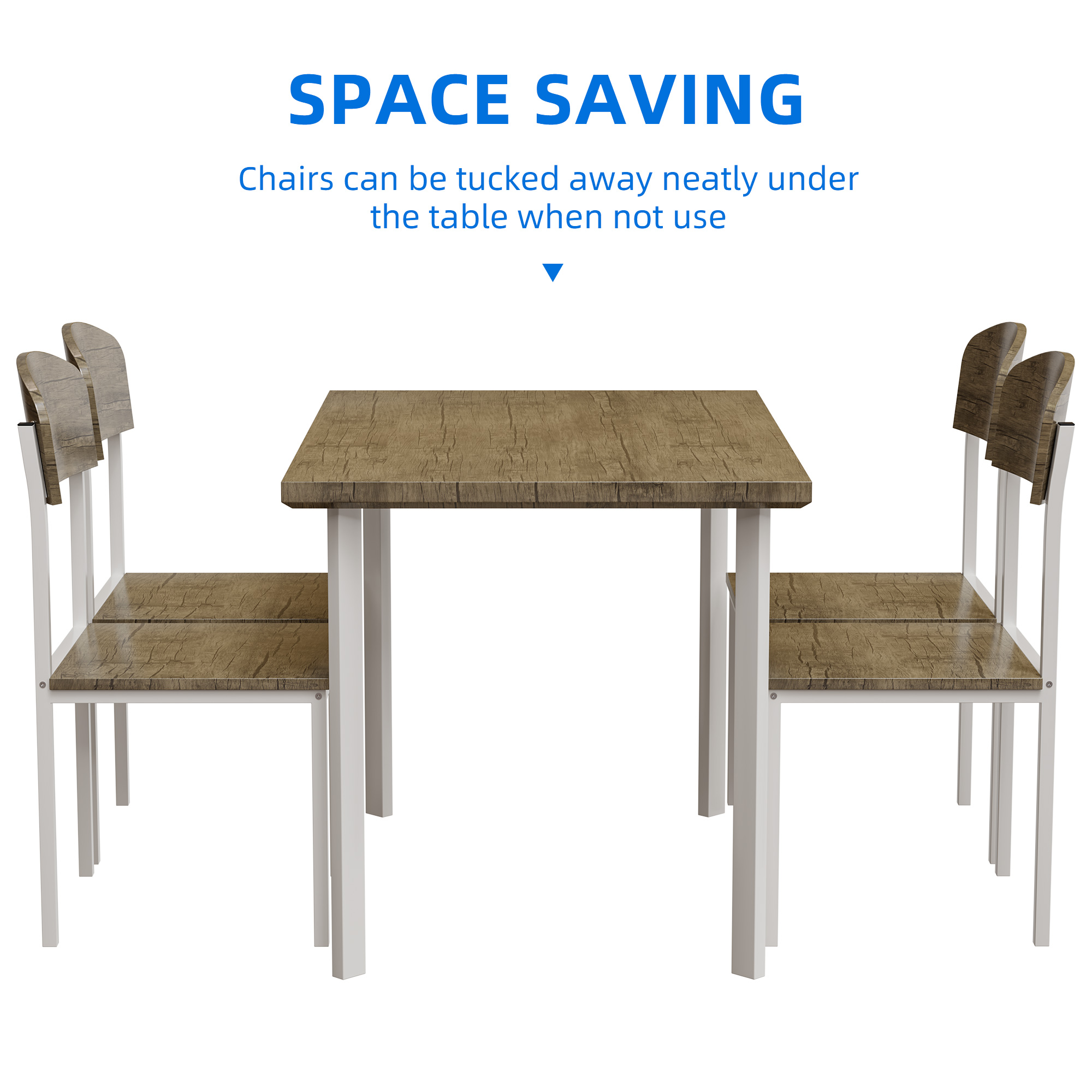 Dextrus 5 Piece Dining Set, Modern Wood Metal 42" Rectangular Table and 4 Chairs,Kitchen Breakfast Furniture-Brown