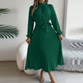 thumbnail image 2 of Jinhomg Maxi Dresses for Women Flowy Swing A Line Pleated Dress Elegant Long Sleeve Mock Neck Gown Dresses with Belt Green S, 2 of 6
