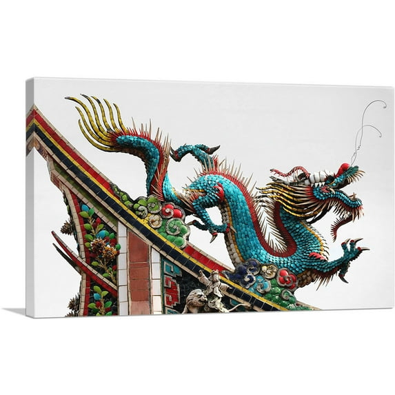 ARTCANVAS Asian Chinese Festival Long Blue Dragon Canvas Art Print - Size: 26" x 18" (1.50" Deep)