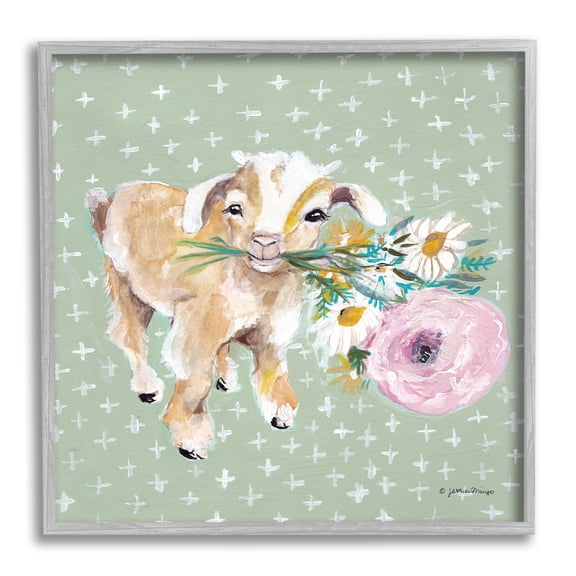 Stupell Industries Attentive Buckling Goat Offering Flowers Studded Backdrop,24 x 24, Design by Jessica Mingo