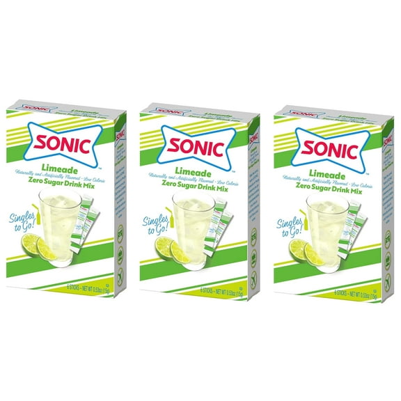 Sonic Limeade Singles to Go Drink Mix, Includes 3 Boxes with 3 Packets in Each Box, 18 Total Packets