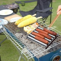 Hot Dog Roller for Grill,Hotdog Roller-Grill Sausage Roller Stainless Steel Rack with Extra Long Wood Handle