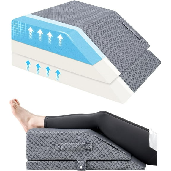 2 Height Adjustable Wedge Leg Pillow for Elevation, Memory Foam Leg Elevation Pillows for Swelling with 3 Handles and Washable Cover