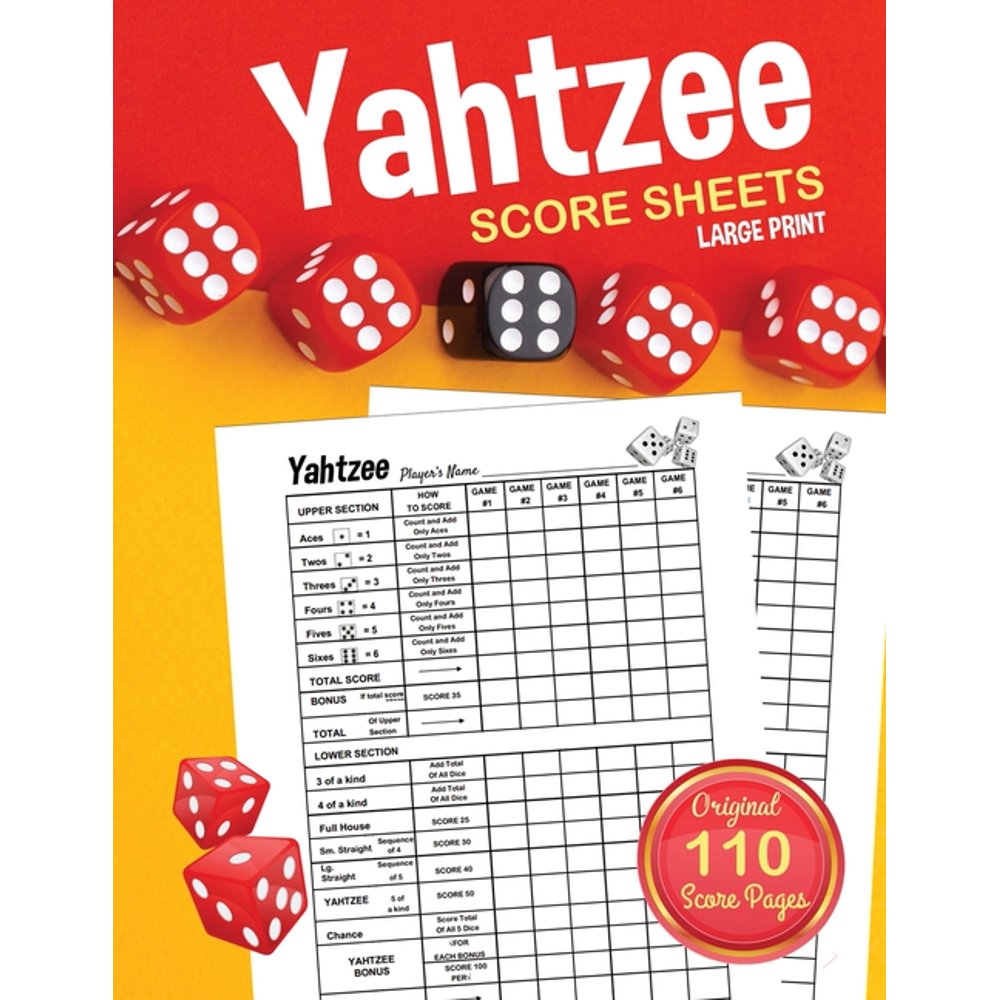 yahtzee score sheets large print score pads book paperbacklarge